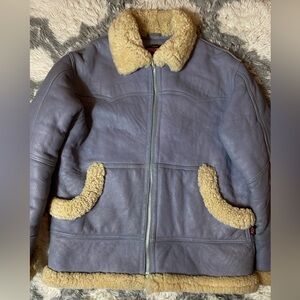 Vintage Walter Davoucci Shearling Leather Blue  Jacket Winter Mens XL